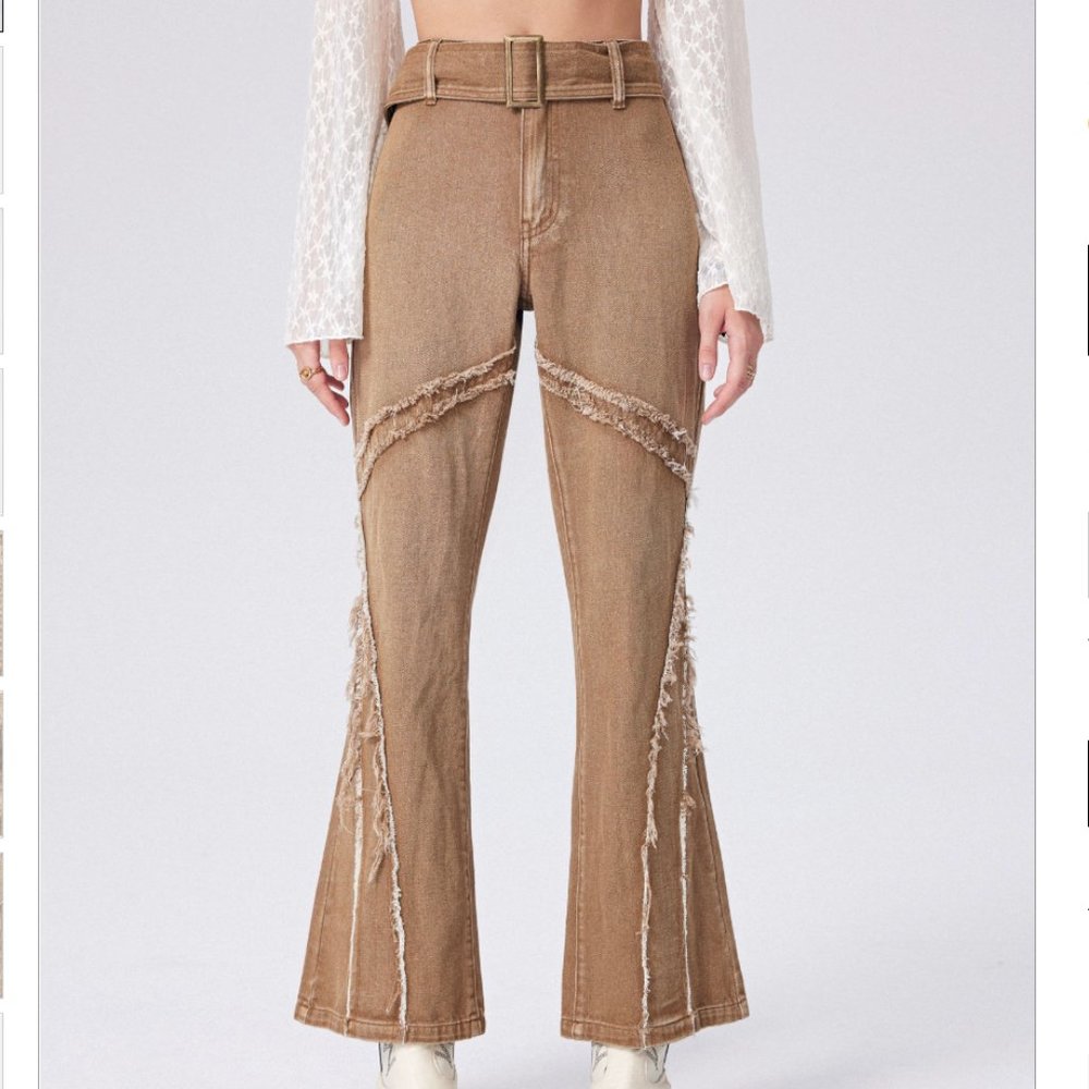 Cider Tan Belted Flare Jeans